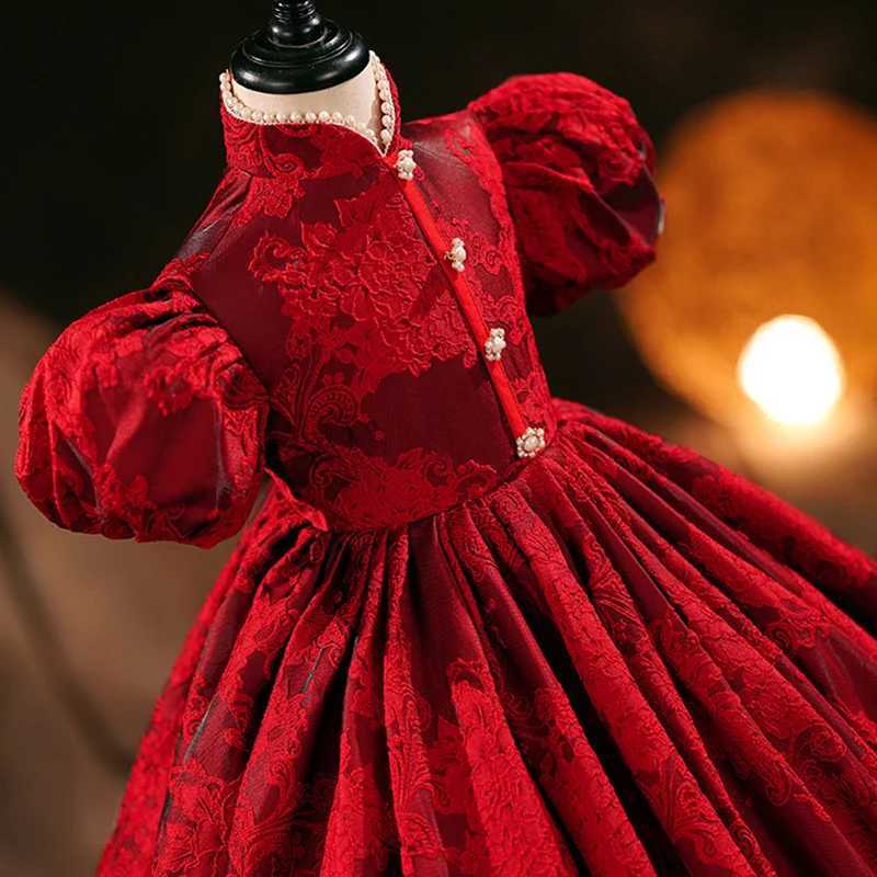 Classic Red Luxury Long Dresses For Girls Fashion Prom Host Elegant Costumes Formal Birthday Banquet Children High Quali GownsXJ250108