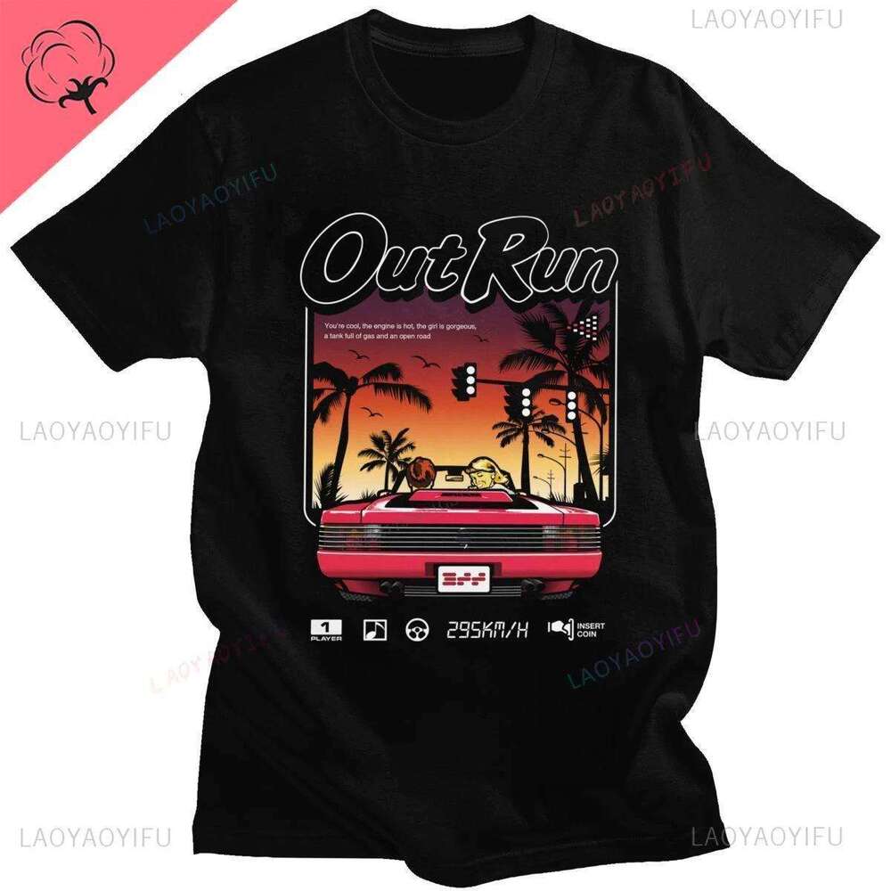 90s Vintage Out Run Top T Shirt Camisas Men Fashion Old Scho