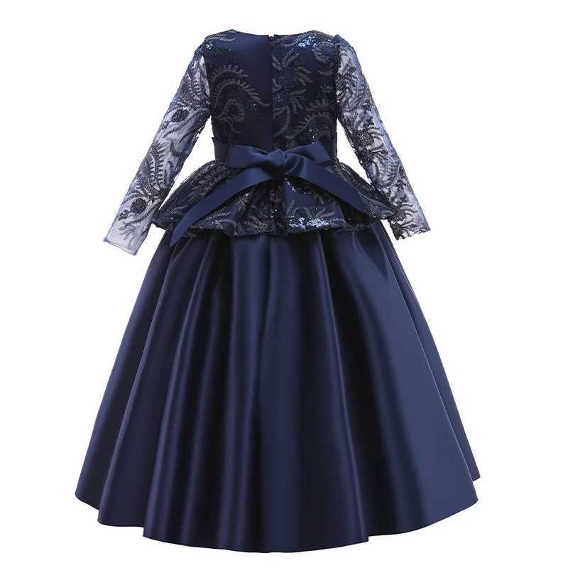 Fashion Childrens Satin Bow Printed Princess Dress Host Long Childrens Piano Performance DressXJ250108