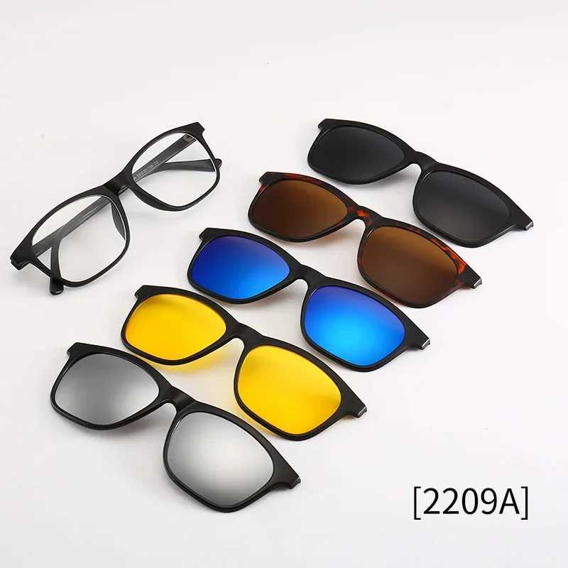 6-in-1 frame for men and women with 5 clip on polarized sunglasses magnetic glasses for men computer optics 2201 W250109