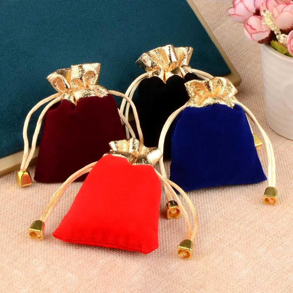 Multi size brushed velvet gift candy bag with vintage gold decoration used for weddings Christmas parties candy jewelry packaging W250109