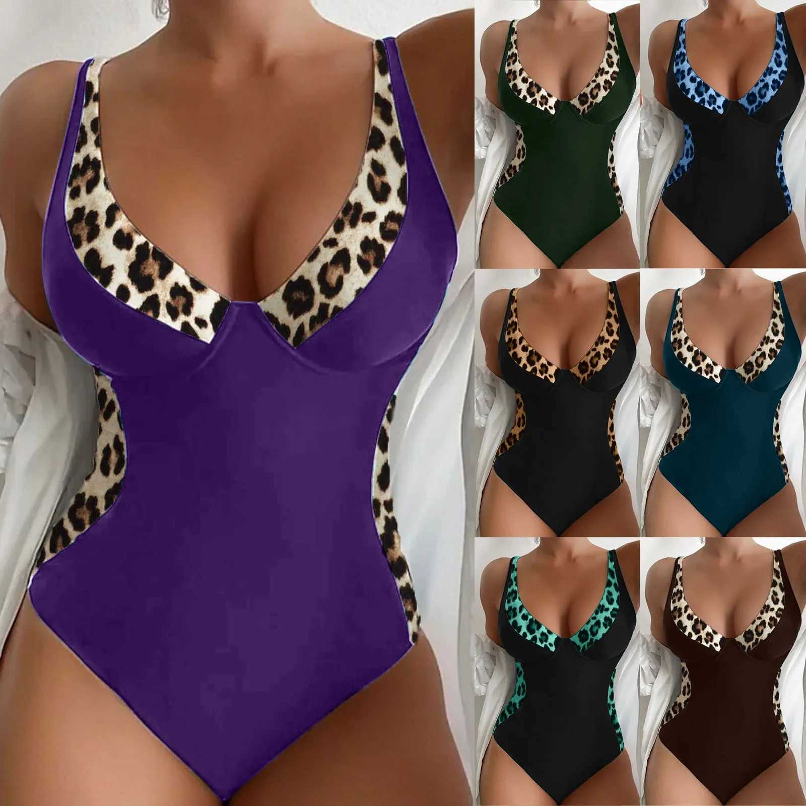 Summer 2024 V Neck opard Push Up Swimsuit High Waist Straps Swimwear For Women ss One Piece Beach Bathing Suit xxlXJ240108