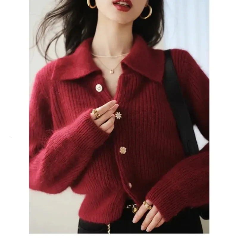 Chic Fashion Sweater Cardigan Yellow Red Knitted Sweater Women Autumn Winter Short Cardigan Jacket Coat Y2K Tops Female 250106