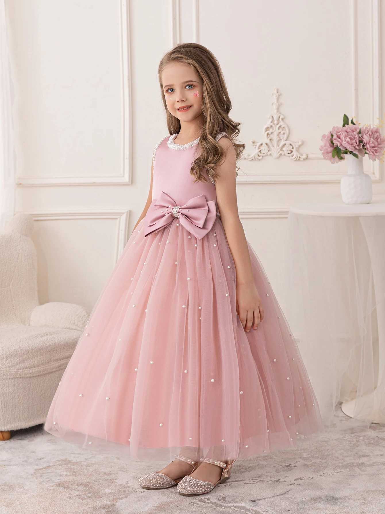Teen Girls Pink Dress for The Birthday Par A Long Shaggy Gauze Skirt DressXJ250108
