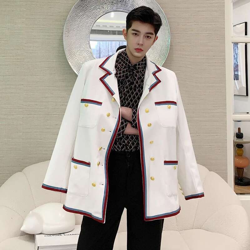 Autumn New Original Edge Color Contrast Splicing Design Korean Version Casual Blazer Coat Men Elegant Jacket