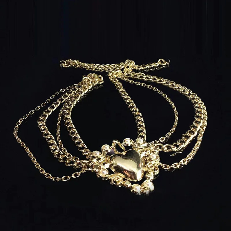 European and American fashion exaggerated gold multi-layer chain love waist chain celebrity style creative waist accessories 250107