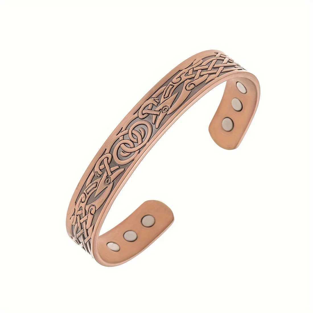 European and American Copper Vintage Simple Double Ring Pattern Magnet Energy Ring Bracelet SetXJ250109