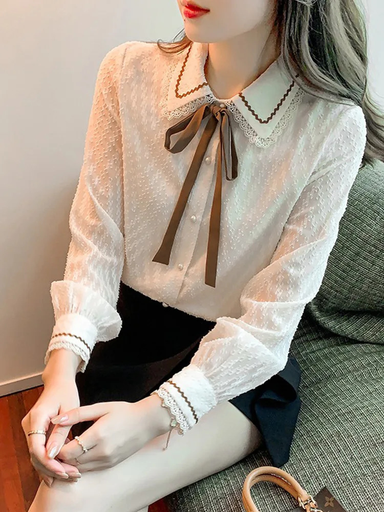 Women Spring Autumn Blouses Shirts Lady Casual Long Sleeve Turndown Collar Patchwork Blusas Tops DF4734 250109