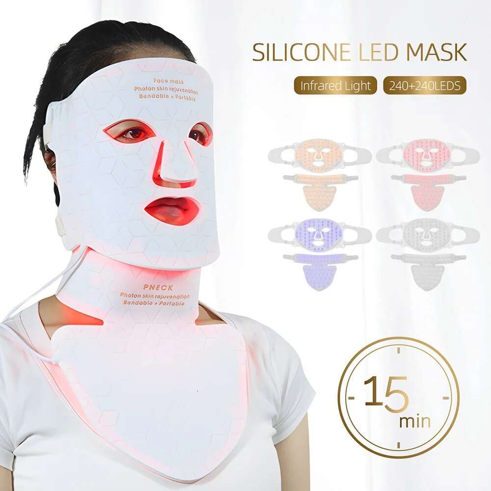4 Colors Red Led Light Therapy Infrared Facial Beauty Photon Flexible Soft Silicone Face Neck LED Mask Skin Care