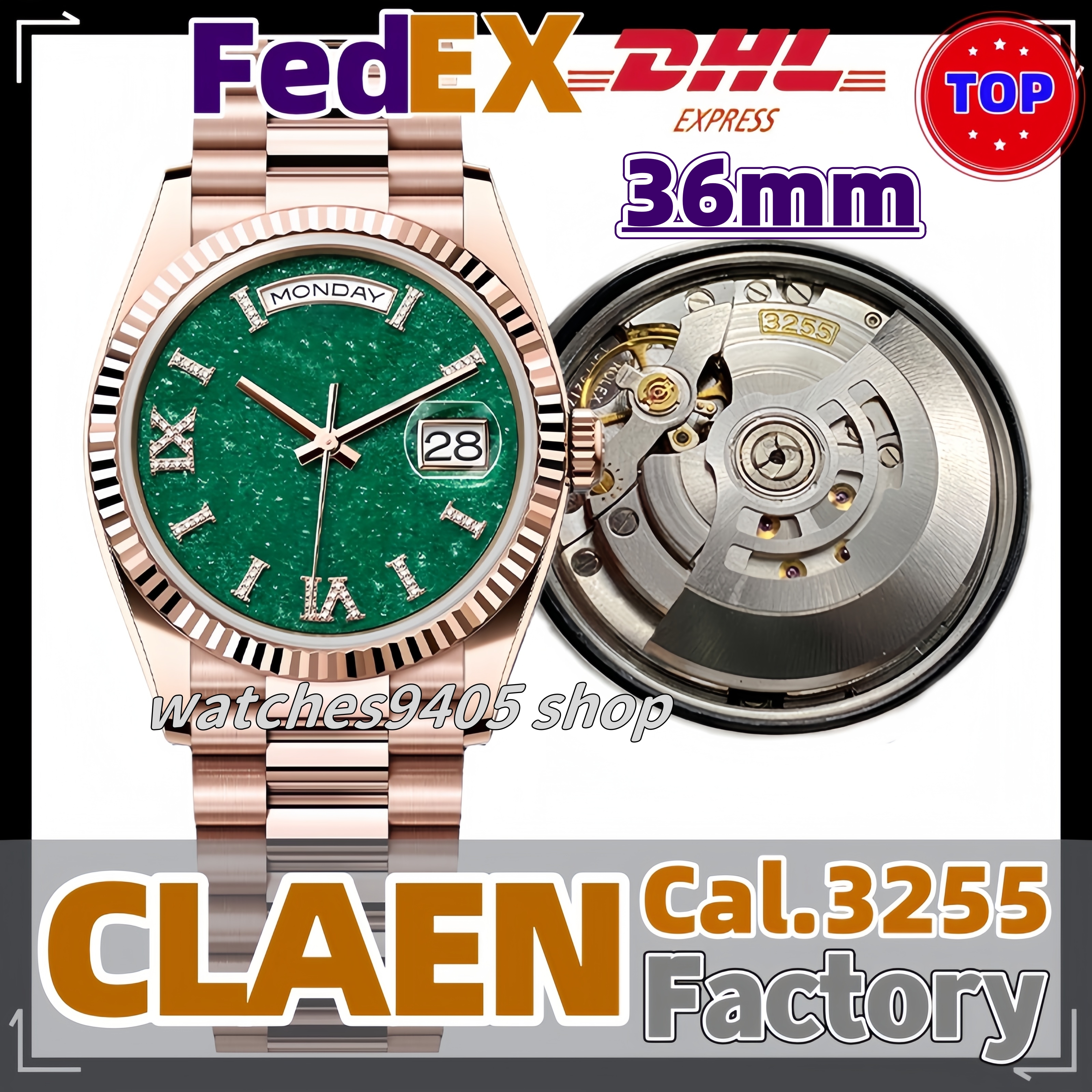 Mens Watch Women's watch Designer Watches Clean factory 36MM Day Date Cal.2836/3255 movement Automatic Mechanical Watch Sapphire 904 steel Waterproof Fast delivery