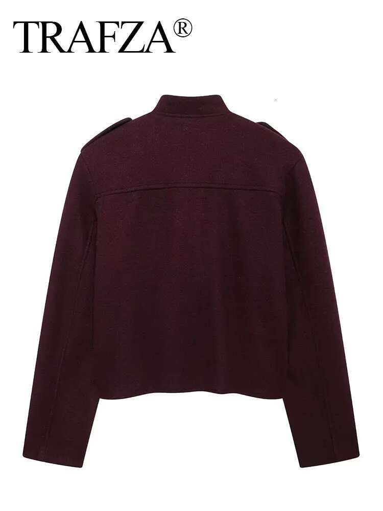 Women Vintage Wine Red Coat O Neck Long Sleeve Single Breasted Jacket With Pockets Autumn Casual Office Lady Outerwear