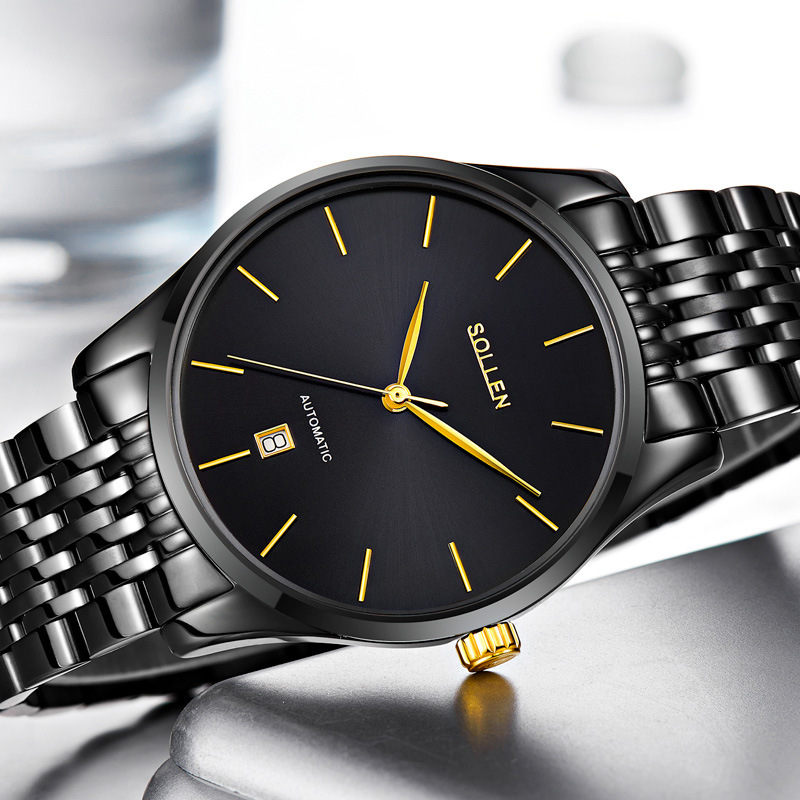 Men's Automatic Mechanical Watch with Date Display and Stainless Steel Band