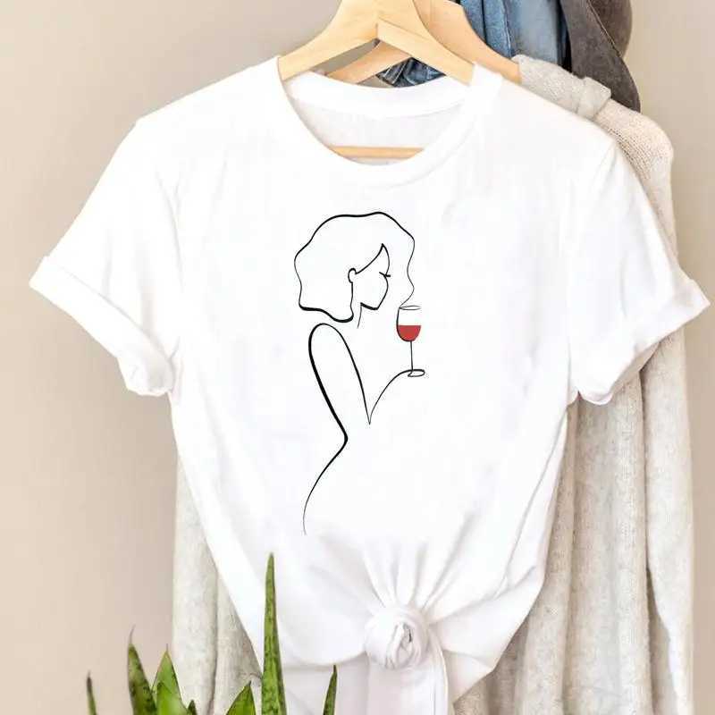 T-shirt Fashion Trendy Short Sleeve Womens T-shirt Top Wine Style Trendy Printing Womens Travel Graphic T-shirt M250108