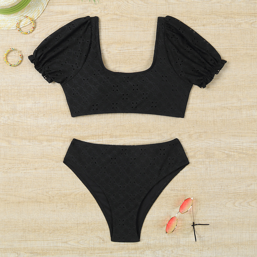 2025 new multi colored sexy slit short sleeved high waisted designer swimsuit beach bikini