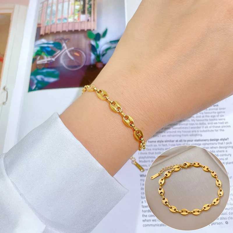Stainl Steel Hip Hop Cuban Coffee Bean Chain Bracelets for Women Girls Tren Hand Accories Jewelry Birtay GiftsXJ250109