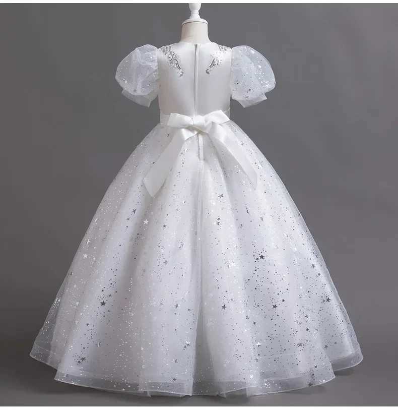 Fashoin Flower Girl Dresses for Weddings Mesh Lace Short Sleeve Kids Dresses for Girls Summer Girls Par Dress 4-14 YearsXJ250108