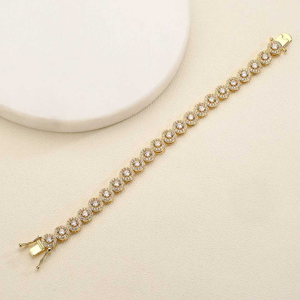 Fashion Round Cubic Zirconia Bracelet Women Men Gold Silver Couple Copper Bracelet Holiday Gift Party Everyday JewelryXJ250109