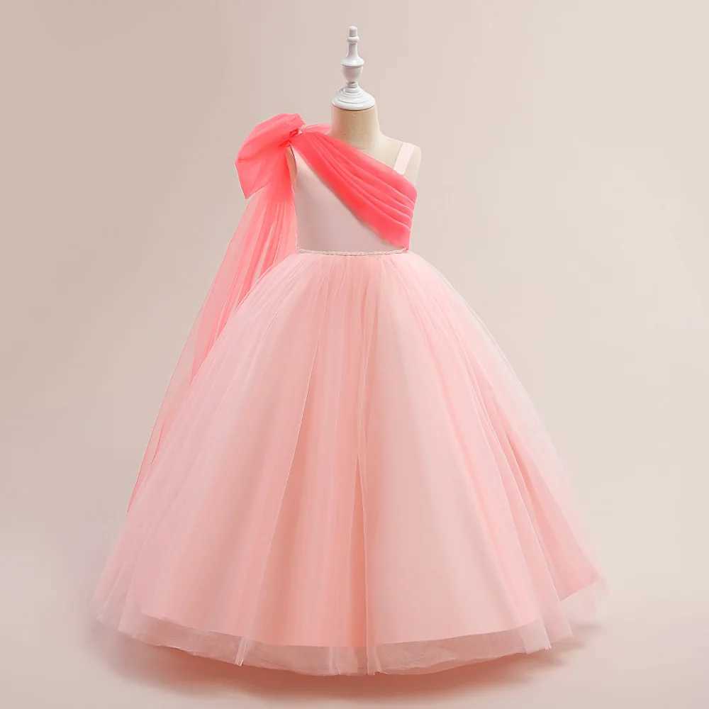 Summer Big Bow Wedding Girls Dress Fluffy Tulle Bridemaid Par Prom Gown Dresses For Girl Birthday Performance Banquet VestidosXJ250108