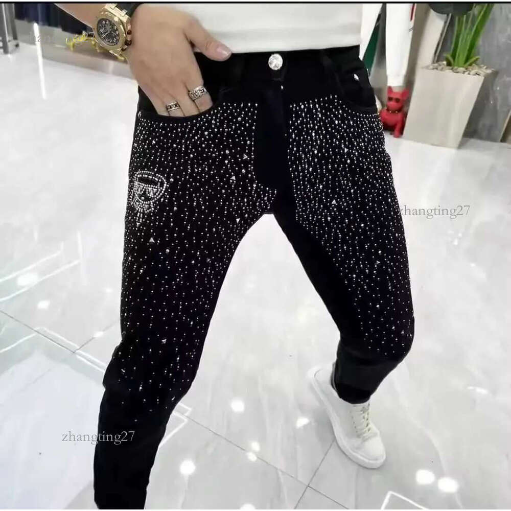 Rheinstone 2025 New Diamond Mens Jeans Thin Trendy Weight Loss Straight Casual Pants W241118
