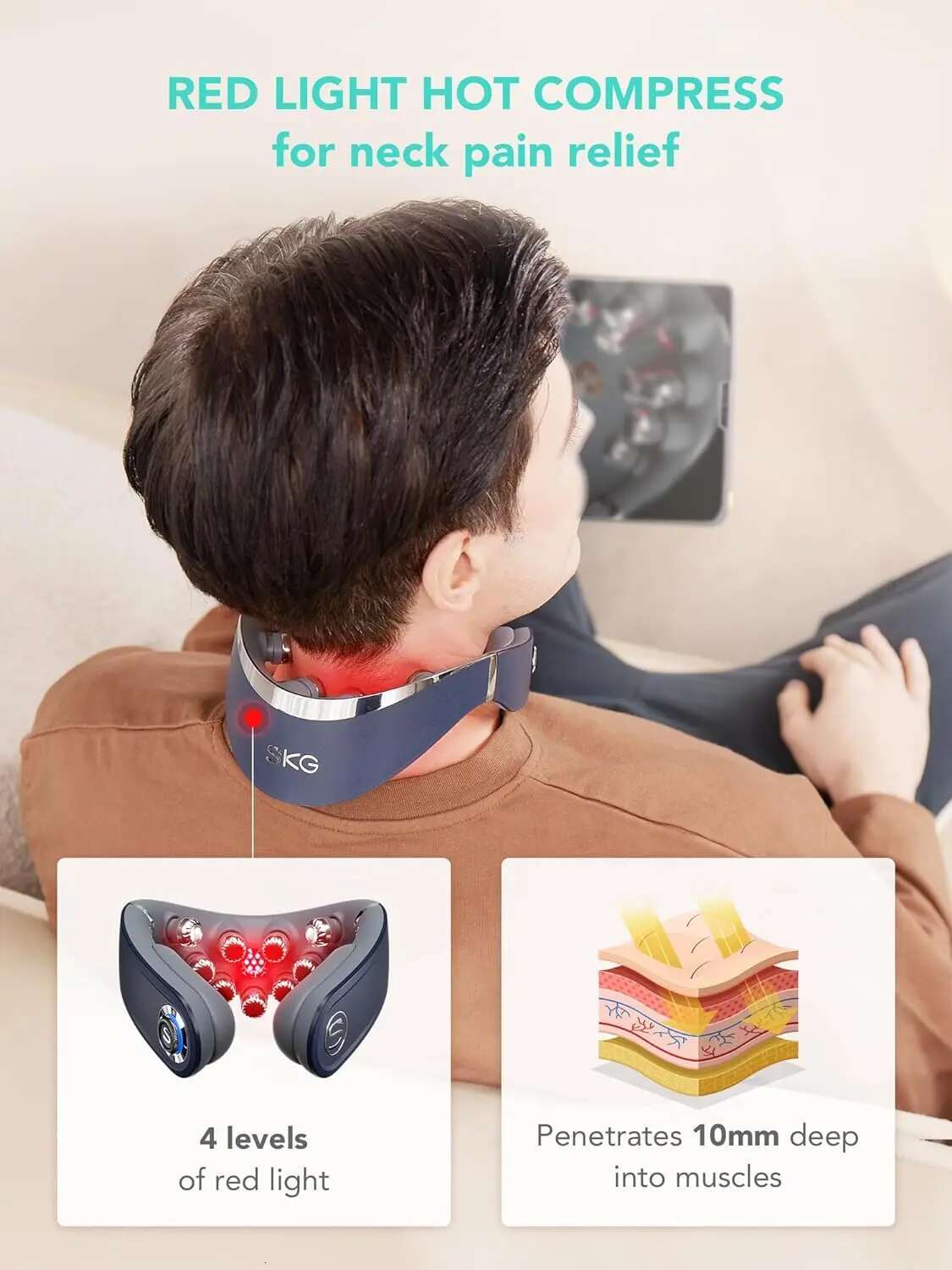 SKG G7 PRO FOLD with Heat, Cordless Deep Tissue Vibration Portable Electric Neck Massager Relaxer for Pain Relief