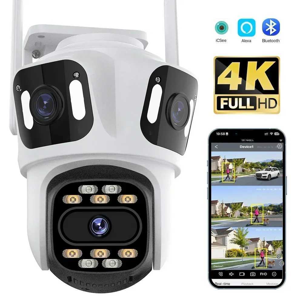 Three lens three screen IP camera WiFi external dual lens automatic tracking 15MP secure PTZ camera 4K high-definition iCsee video surveillance X25011
