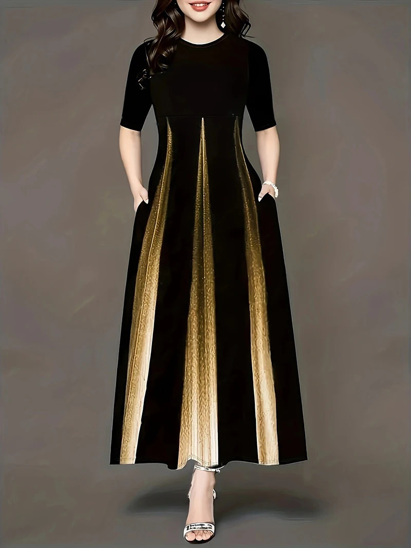 Plus Size summer loose casual printed round neck plus size dress for women 250106