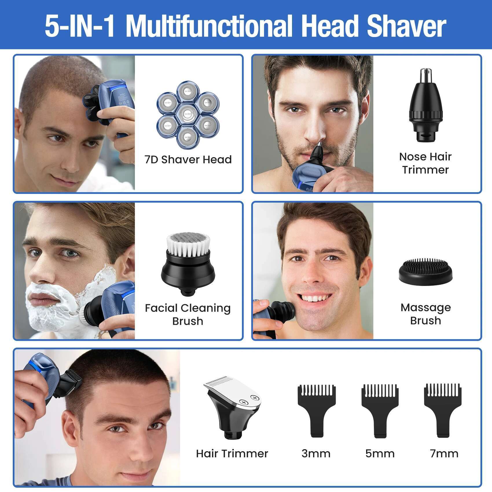 5 in 1 for Electric Razor Powerful 7d ating Bald Head Shaver Beard Shaving Trimmer hine For Men Grooming Kit