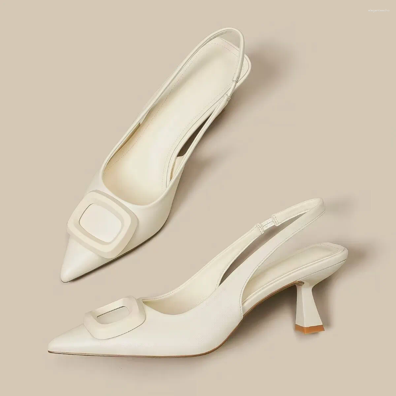 2025 S Fashion Designer Sandals Brand Woman Shoes Spring Ladies High Heels Elegant Med Heel Pointed Toe Slip On Sandal Mules