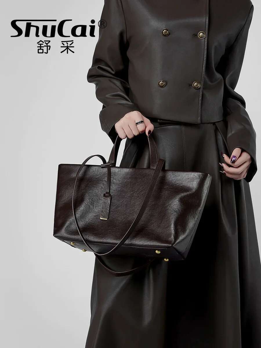 Designer Woman Shoulder Soft Leather Large Square Tote Bag Korean Fashion Handbag Shopping Underarm Bags 2025 New
