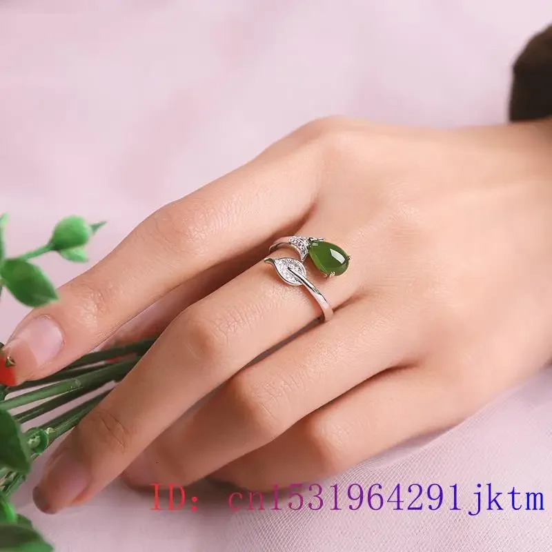 Green Jade Flower Rings Natural Jewelry Talismans Women Accessories Adjustable Ring Charms 925 Silver Gifts Amulets Real 250106