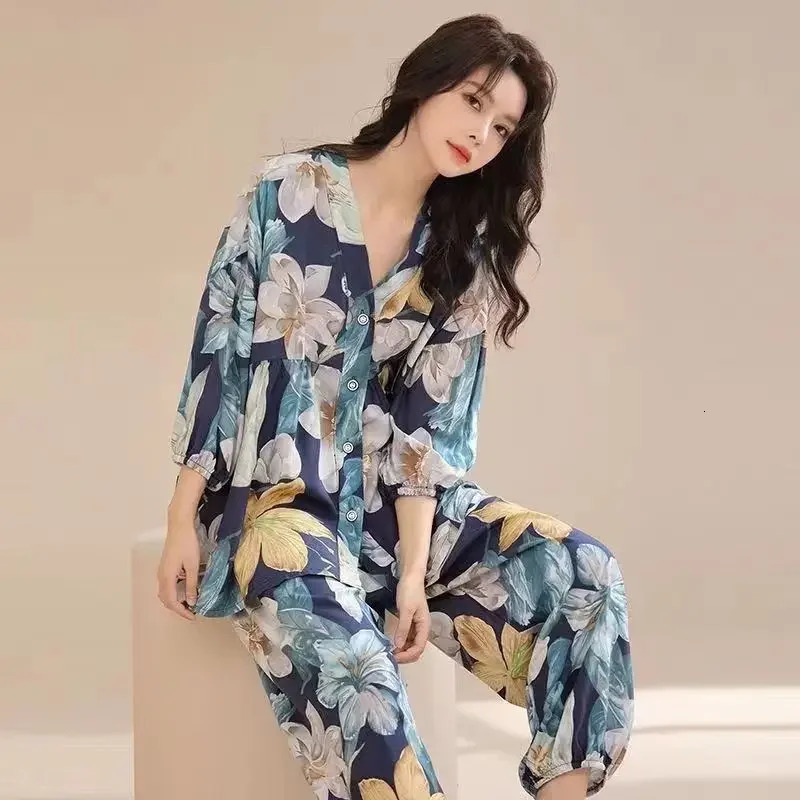 Pajama Pants Set Long Sleeve Womens Clothing Spring Autumn Button Cardigan Comfortable Casual Fashionable Breathable 250106