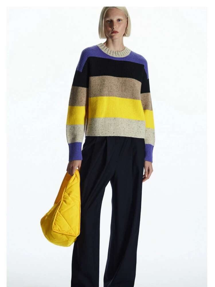 Ethereal 2023 Winter New Style Of Women's Casual Standard Version Thread Knit Colour Match Wool Blend Sweater