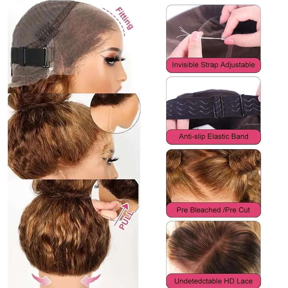 Invisi-Strap Front 250 Density Highlight Human Hair Deep Curly HD 360 Full Lace Wig Preplucked