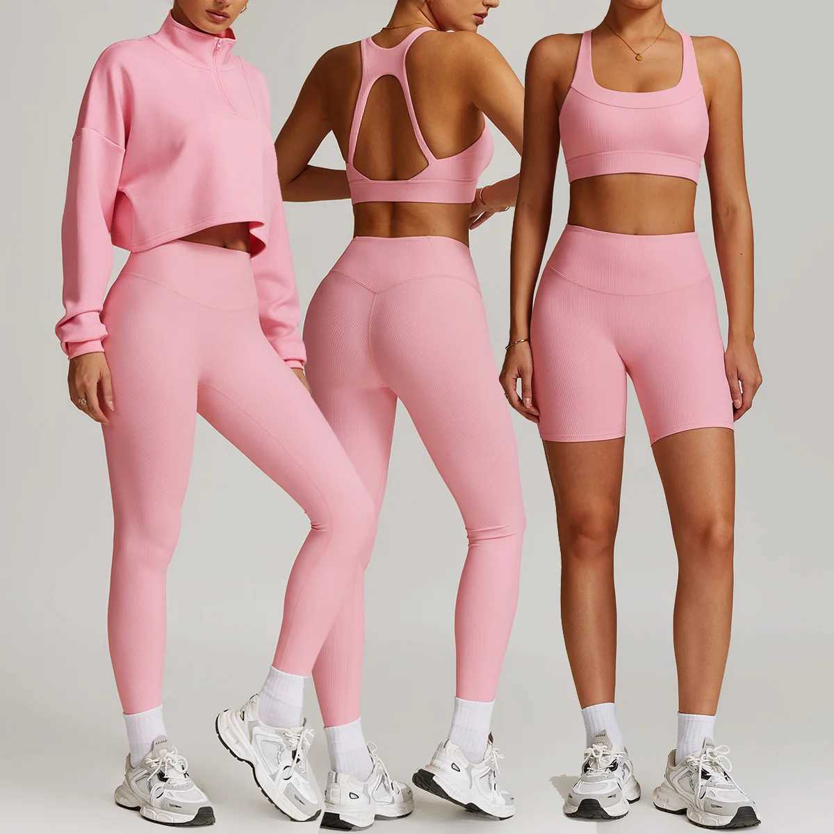 Autumn winter sports set Thread high waist beauty back Yoga Set Women Bra long sleeve Workout pullover Gym Clothing Fitness suitXJ250109