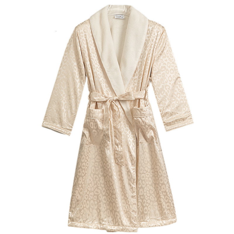 Designer new luxury imitation silk jacquard double-layer bathrobe with added velvet warmth for autumn winter men and women couple home morning gown