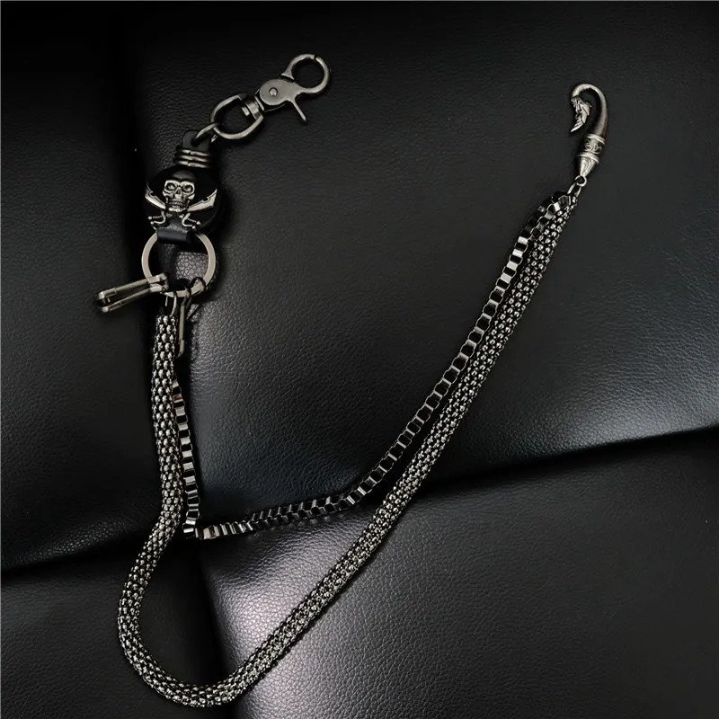 Mens Motorcyle KeyChain Jean Biker Wallet Belts Chain Skull Charm Leather Gothic Rock Pants Trousers Waist Key Mens BL58 250107