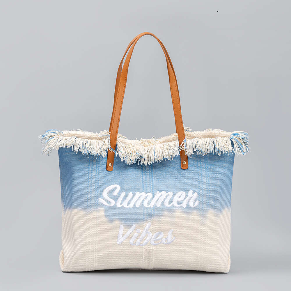 Embroidered Tote Tassel Sail Fabric Magnetic Buckle Commuting Underarm New Beach Shoulder Bag, Summer