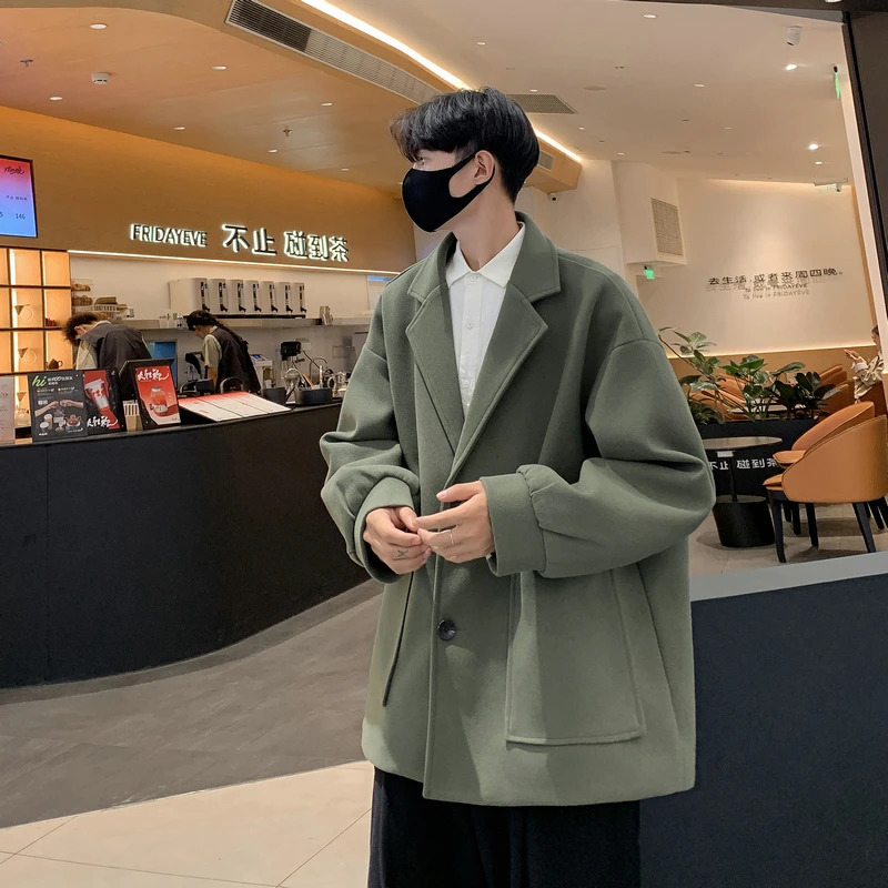 KAPMENTS Khaki Japanese Streetwear Winter Jacket Overcoat Windbreaker Wool Blends Coat Big Pockets Korean Fashion Trench 250106
