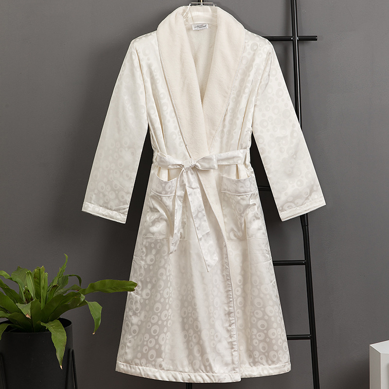 Designer new luxury imitation silk jacquard double-layer bathrobe with added velvet warmth for autumn winter men and women couple home morning gown