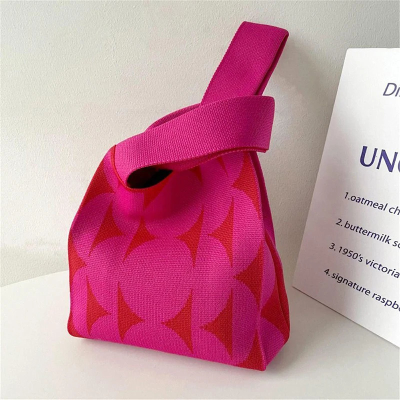 Knitted Bag Fashionable Simple Solid Color Handheld Large Capacity 250106