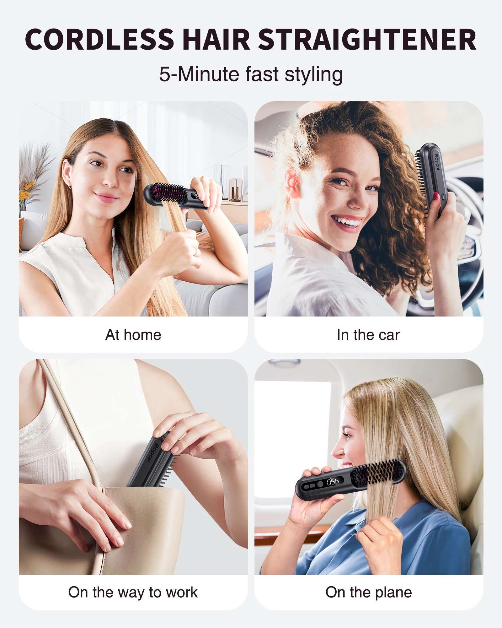USB Charging Cordless Straightener Brush 10000mAh LED Display Negative Ions Hair Care Ceramic Electric Hot Heating Comb