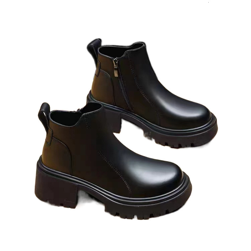 Leather Thick Heel Huizhou Martin Boots for Women Autumn and Winter 2023 New Versatile Thick Bottom Side Zipper with Velvet Casual Short Boots
