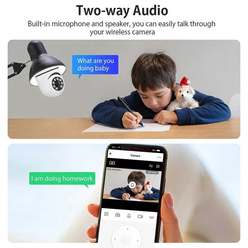 Light bulb 3MP WiFi monitoring camera automatic human tracking 4X digital zoom full-color night vision indoor safety monitor X250110