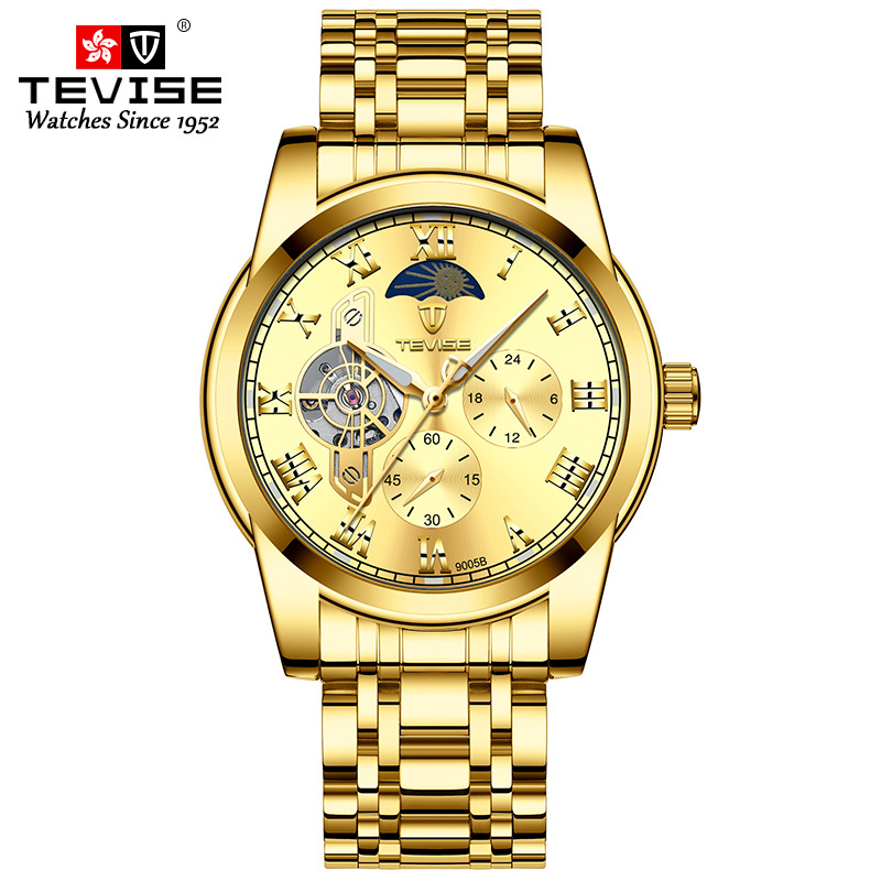 TEVISE Luxury Watches Automatic Multifunctional Mens Five-needle Mechanical Watch Popular and Fashionable Mens Watch Large Dial. T042-9005B