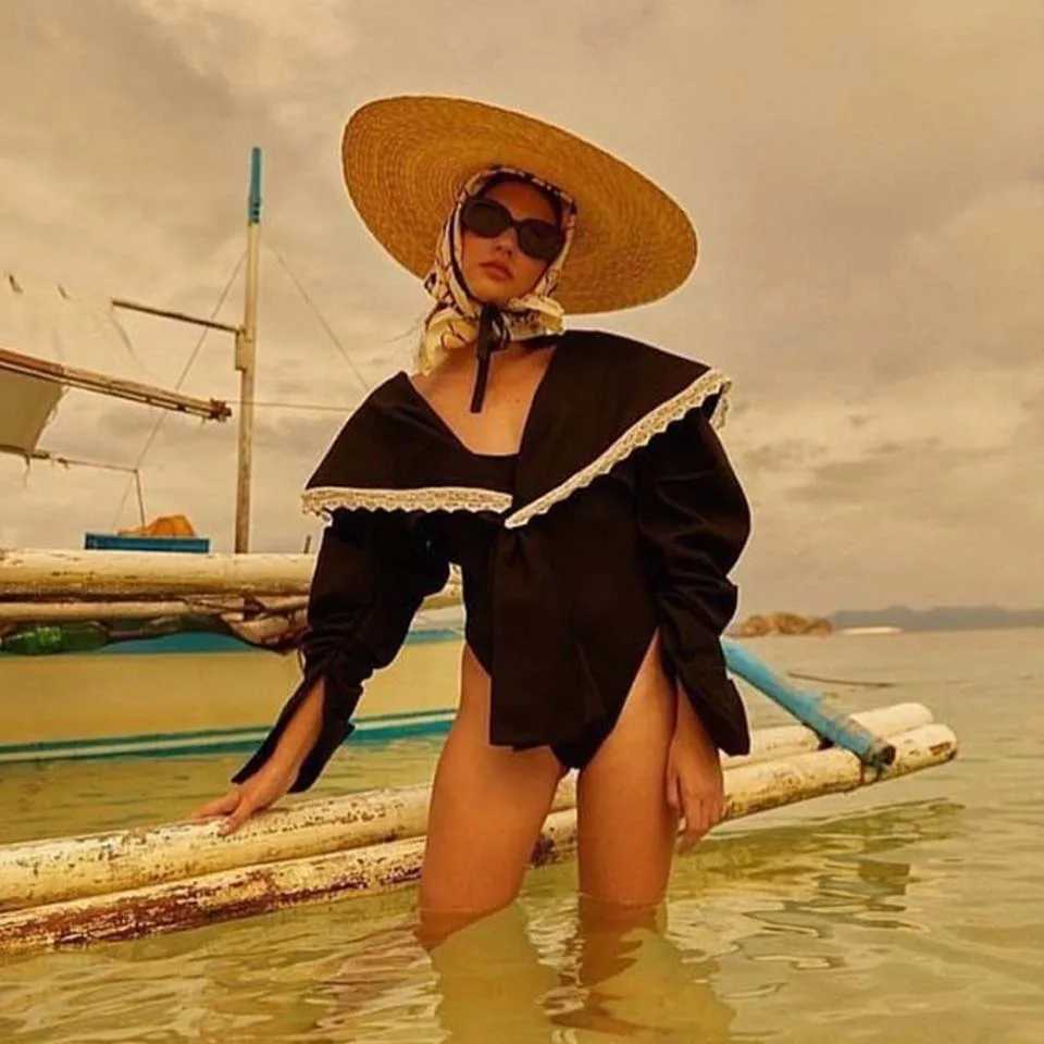 Wide Brim Rowing Hat 15cm 18cm Brim Straw Hat Flat Brim Summer Hat White Black Ribbon Tie Sun Hat X250109