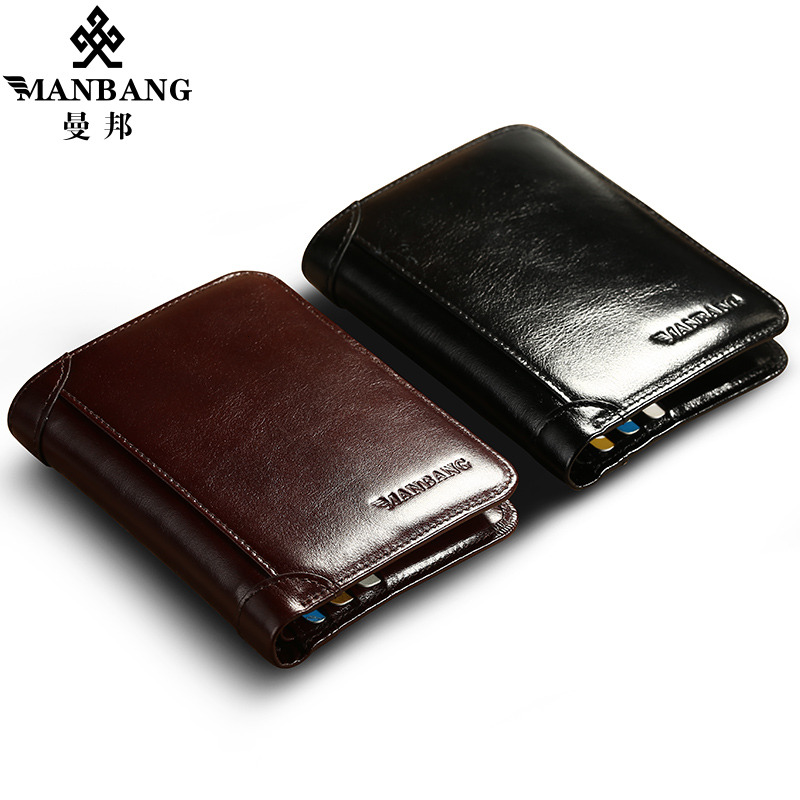 PT062,Mang Classic Style Genuine Leather Wallets Short Male Purse Card Holder Wallet Men Fashion High Quality