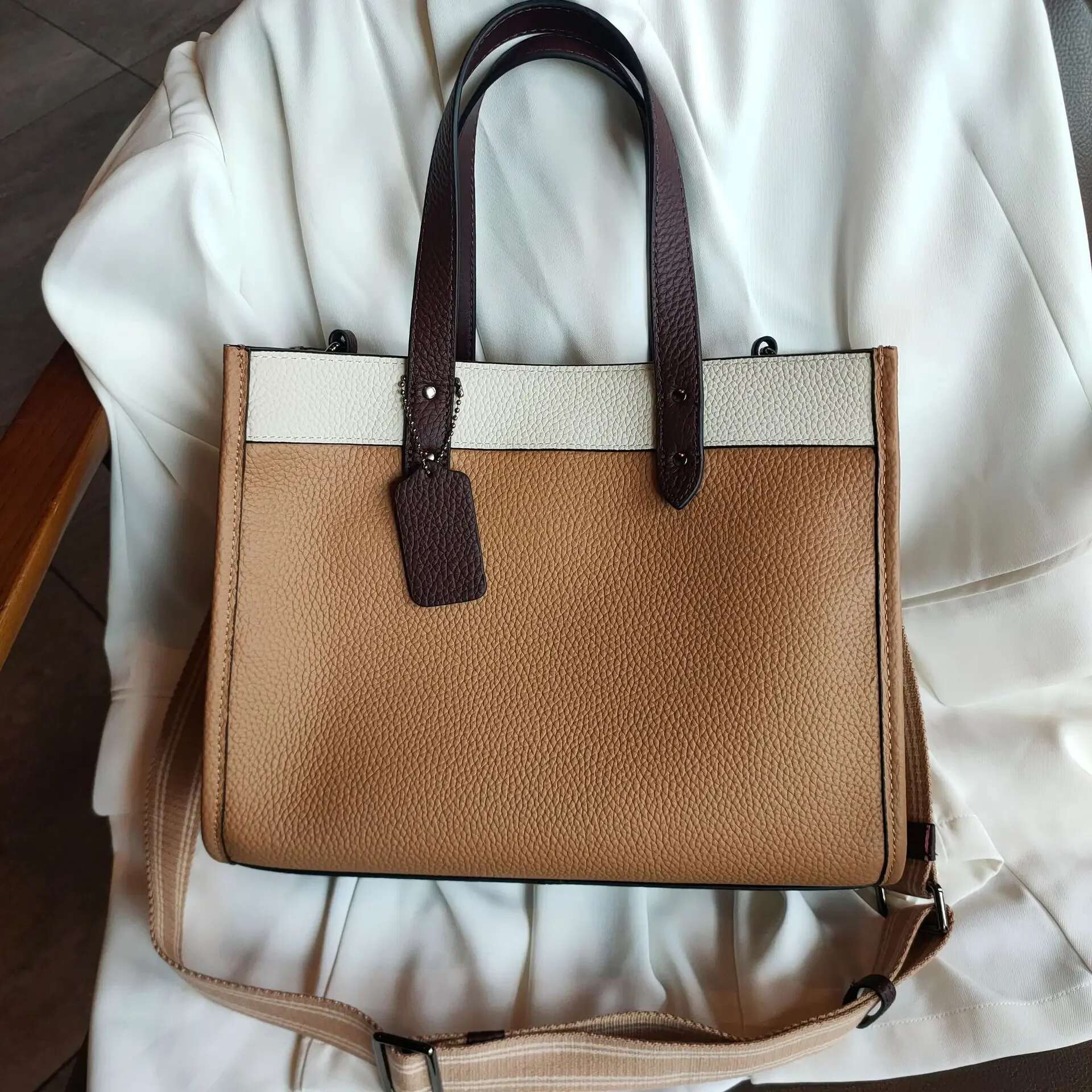 Panelled Hit Color Fashion Tote 100% Natural COW Leather Women Handbag Business OL Style Wide Strap Office Girl Shoulder Bag