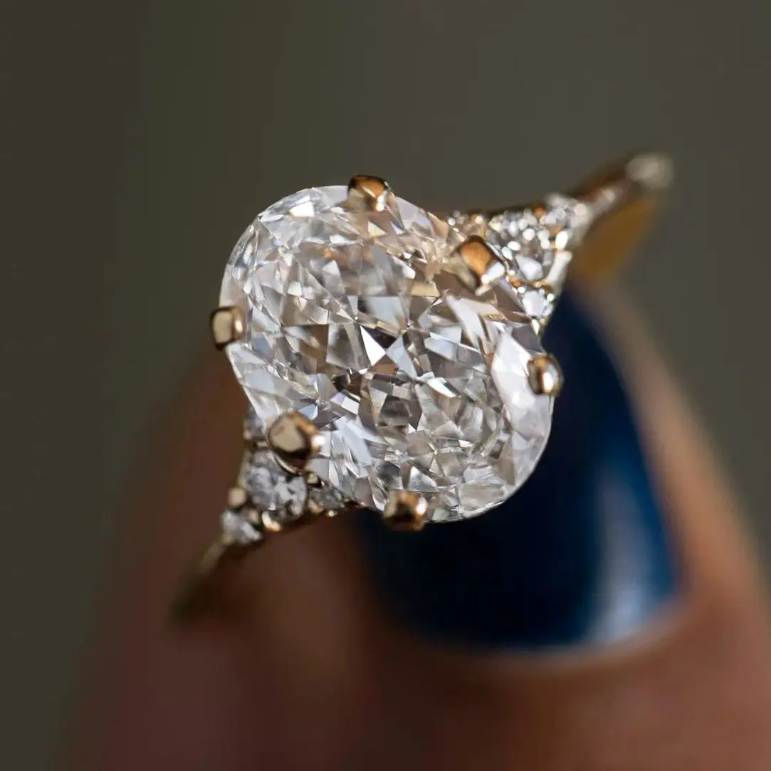 1ct 2ct 3ct Engagement Ring 925 Sterling Silver Ring For Women Oval Cut Zircon Cluster Gold Plated Wedding Jewelry 250106