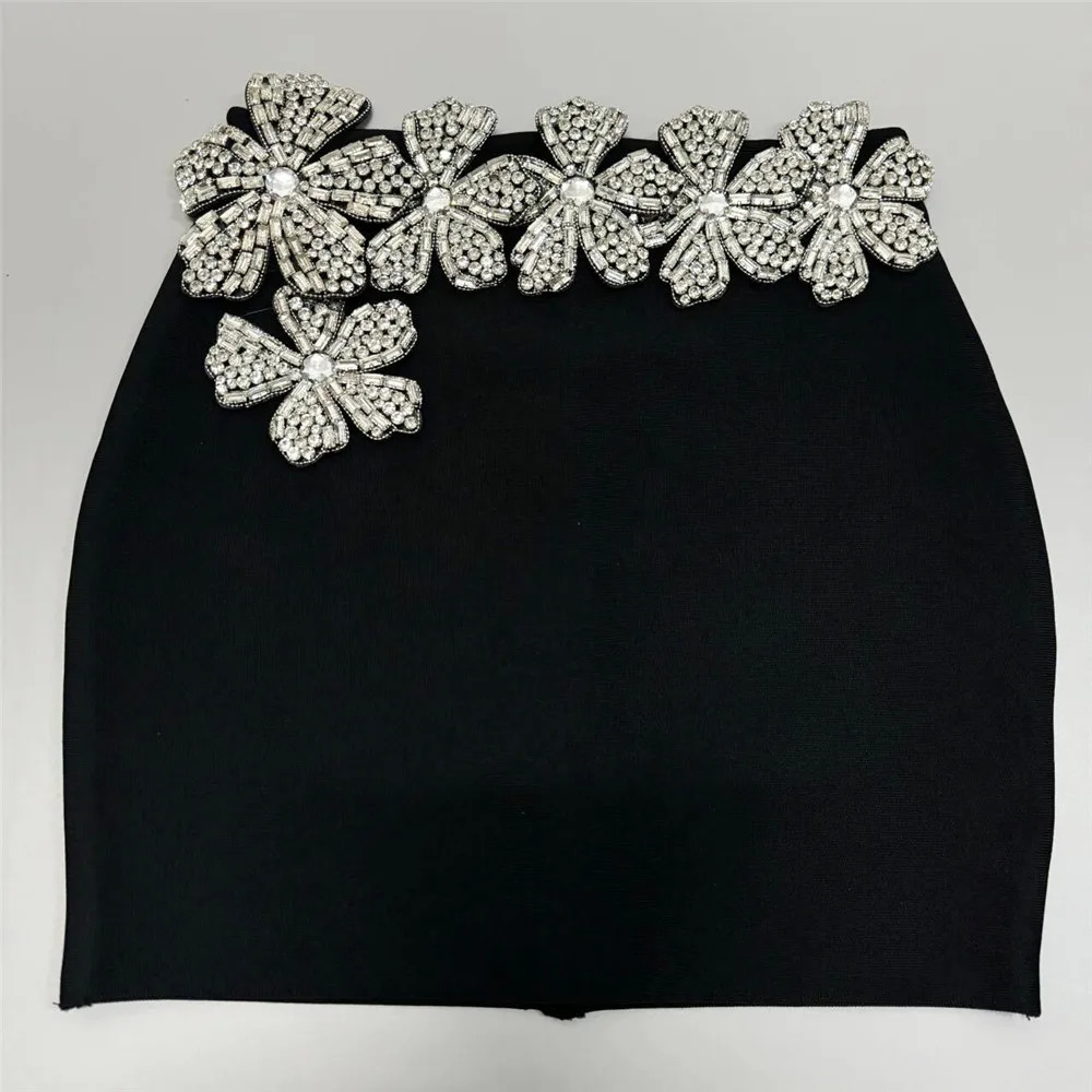 Autumn Women Bandage Sets Sexy Beading Long Sleeve Tops Mini Skirt Club Party Outwear Two Pieces 250106