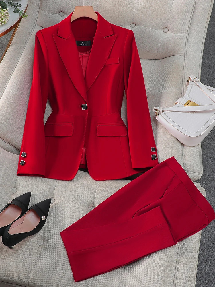 Autumn Winter Women Pant Suit Office Ladies Female Business Work Wear 2 Piece Set Formal Blazer Jacket And Trouser 250106